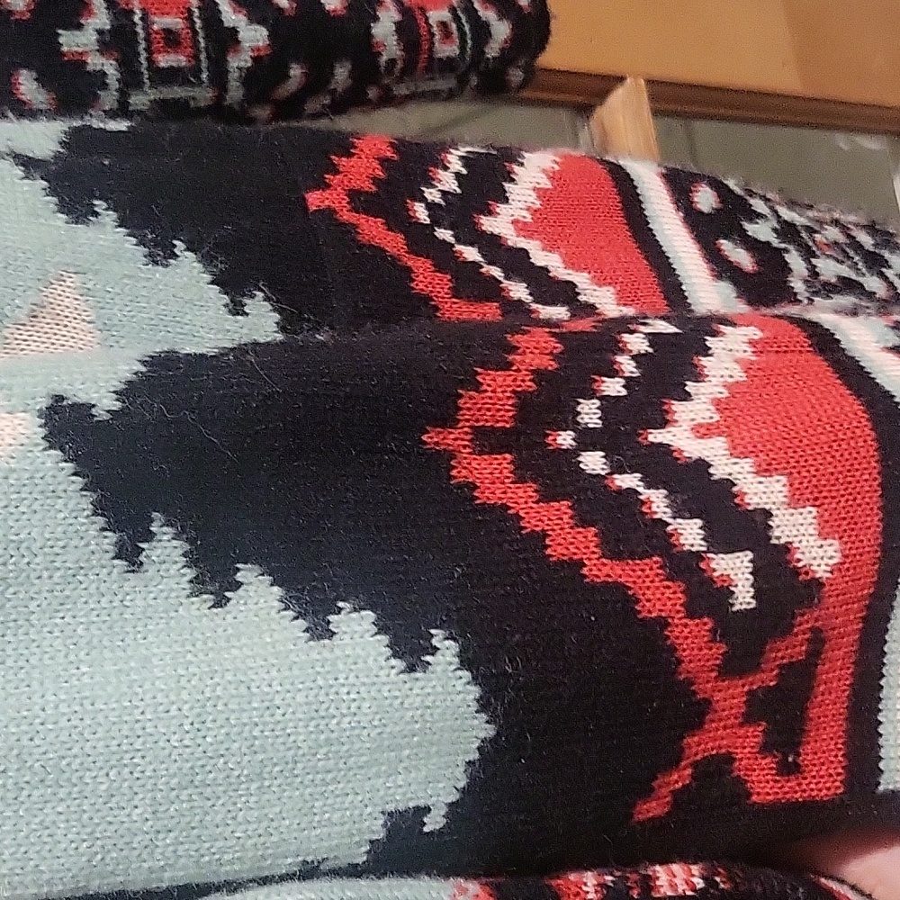 Soft red, blue, and black alpaca blend cardigan, size S/M, from Anthropologie